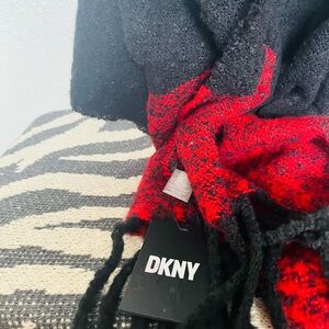 DKNY Black and Red Knit Scarf